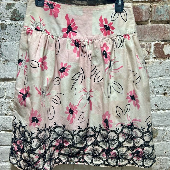 Vintage Tabitha Anthropologie Floral Embroidered Black and Pink Women's Skirt - Picture 6 of 6